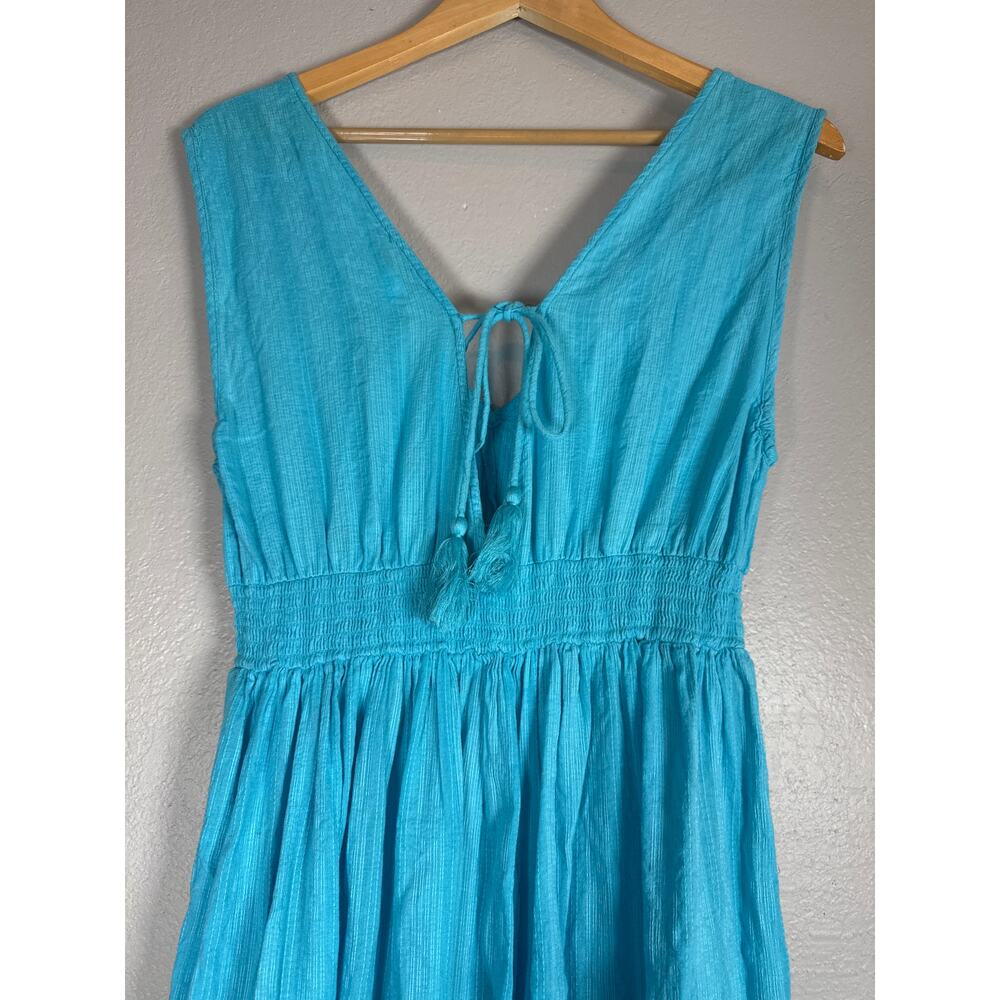 Antica Satoria Teal Blue Sleeveless Tiered Maxi Dress Euro Summer European Flowy - Picture 5 of 8
